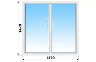 Двухстворчатое пластиковое окно 1470x1420 Г-Г